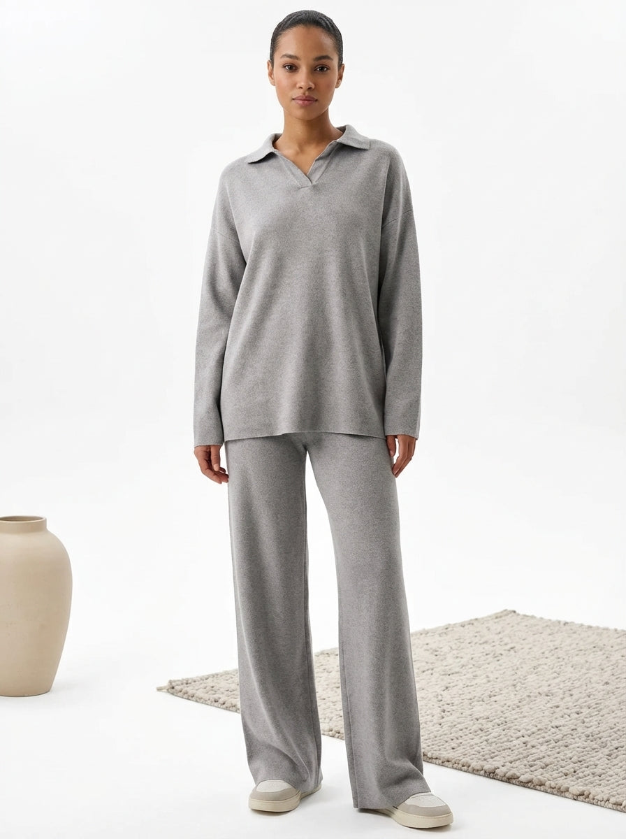 Cotton Ribbed Polo Loungewear Set