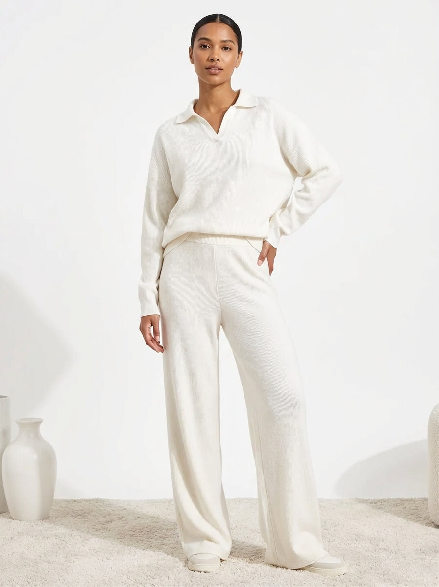 Cotton Ribbed Polo Loungewear Set
