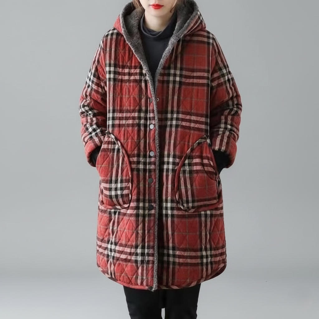 Warm Padded Hooded Knee-Length Coat