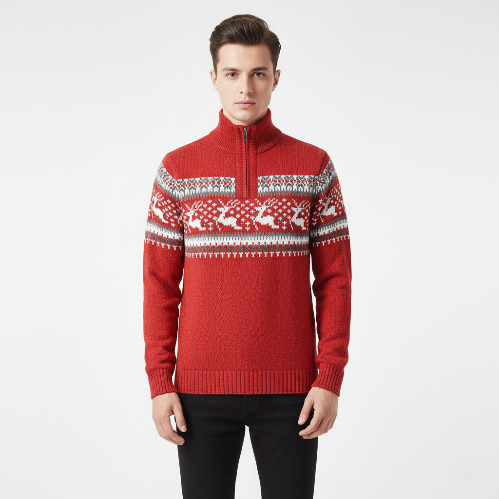 Knit Blend Half-Zip Nordic Sweater