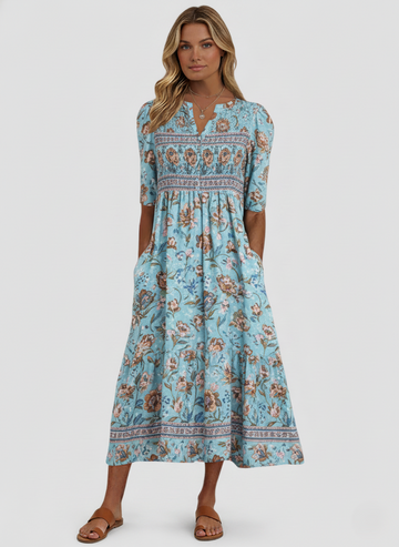 Floral Smocked Puff Sleeve Midi Dress