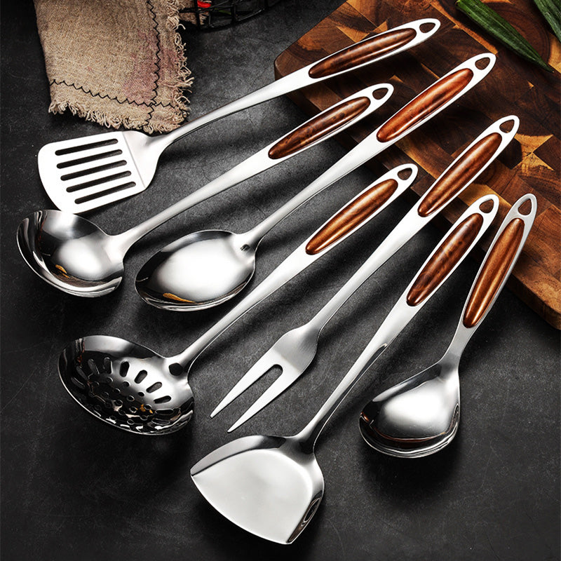 Stainless Steel Mirror-Finish Wood-Handle Utensil Set