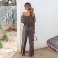 Women's Jumpsuit - Off-Shoulder - Elastic Waist - Wide Legs - Light and Breathable
