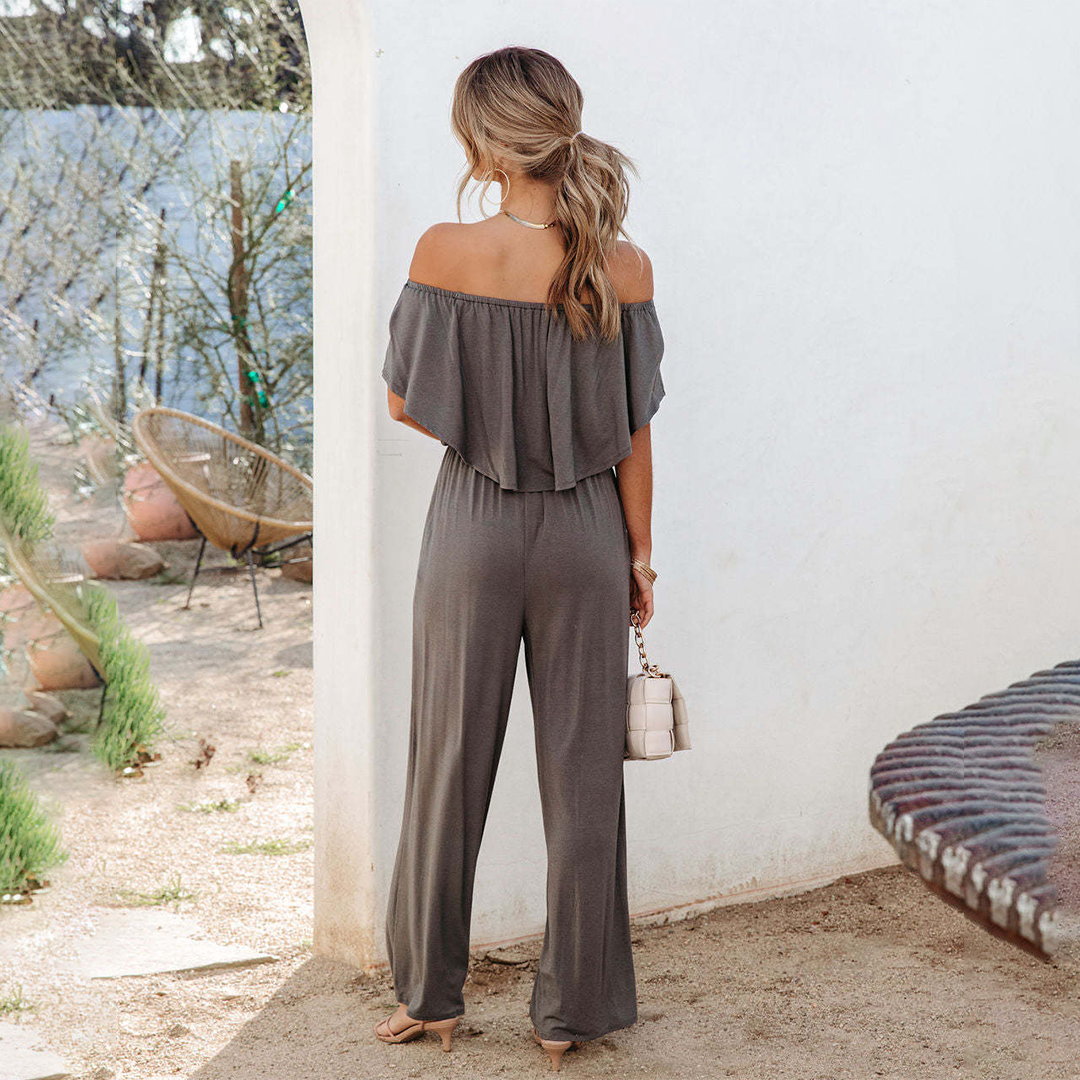 Women's Jumpsuit - Off-Shoulder - Elastic Waist - Wide Legs - Light and Breathable