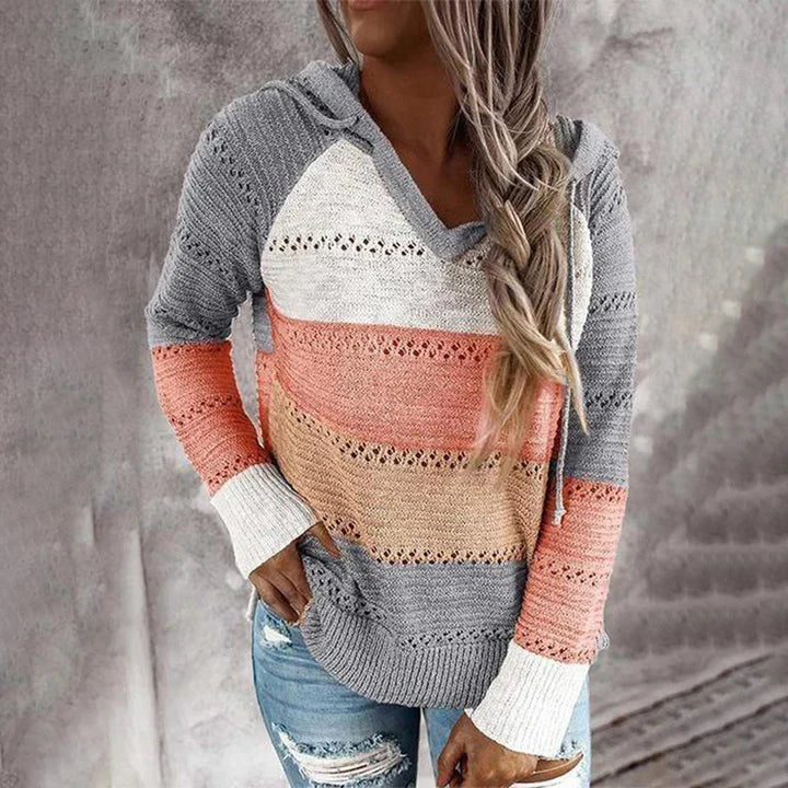 Relaxed Fit Textured V-Neck Hoodie Top