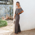 Women's Jumpsuit - Off-Shoulder - Elastic Waist - Wide Legs - Light and Breathable