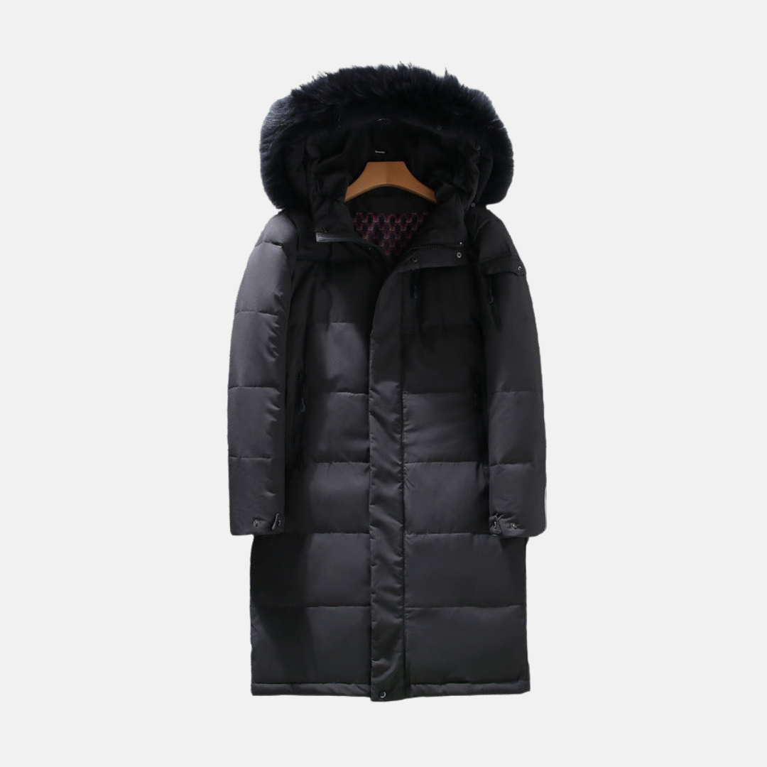 Smooth Matte Longline Hooded Faux Fur Puffer Coat