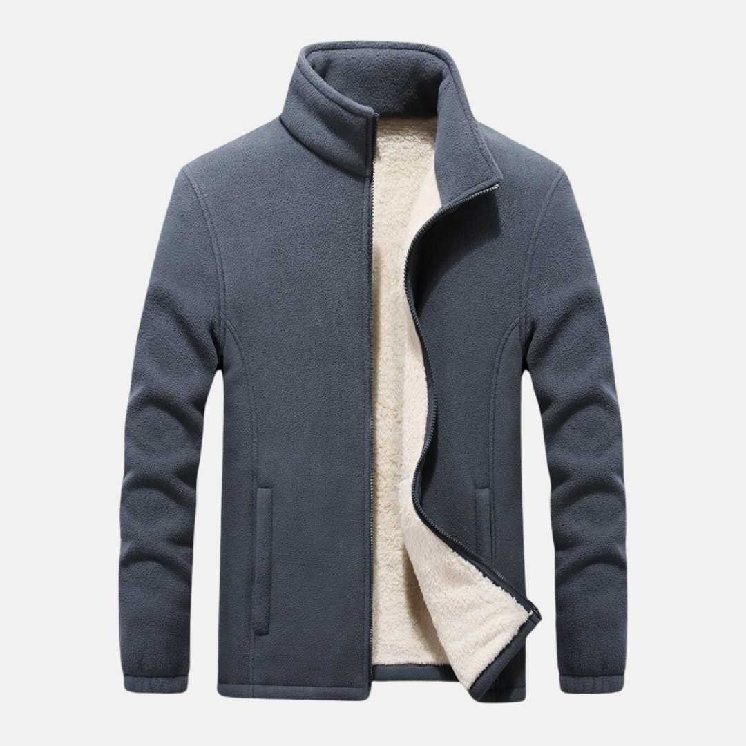 Fleece Knit Regular Fit Stand Collar Jacket