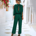 Women's Jumpsuit – High Neck – Slit Cape Sleeves – Fitted Waist – Wide Legs