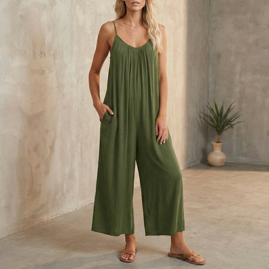 Women's Relaxed Wide-Leg Summer Jumpsuit with Delicate Straps
