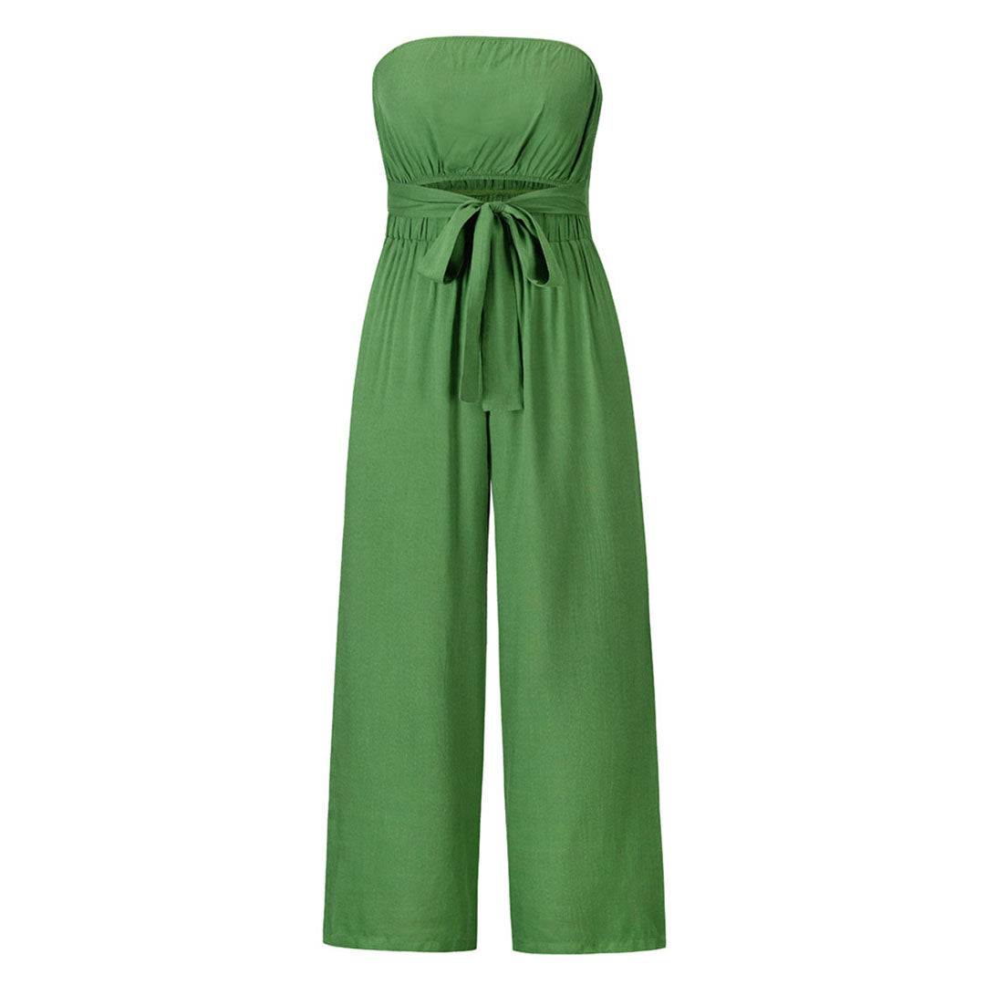 Women's Jumpsuit - Strapless - Waistband - Wide Leg Width - Elegant and Comfortable
