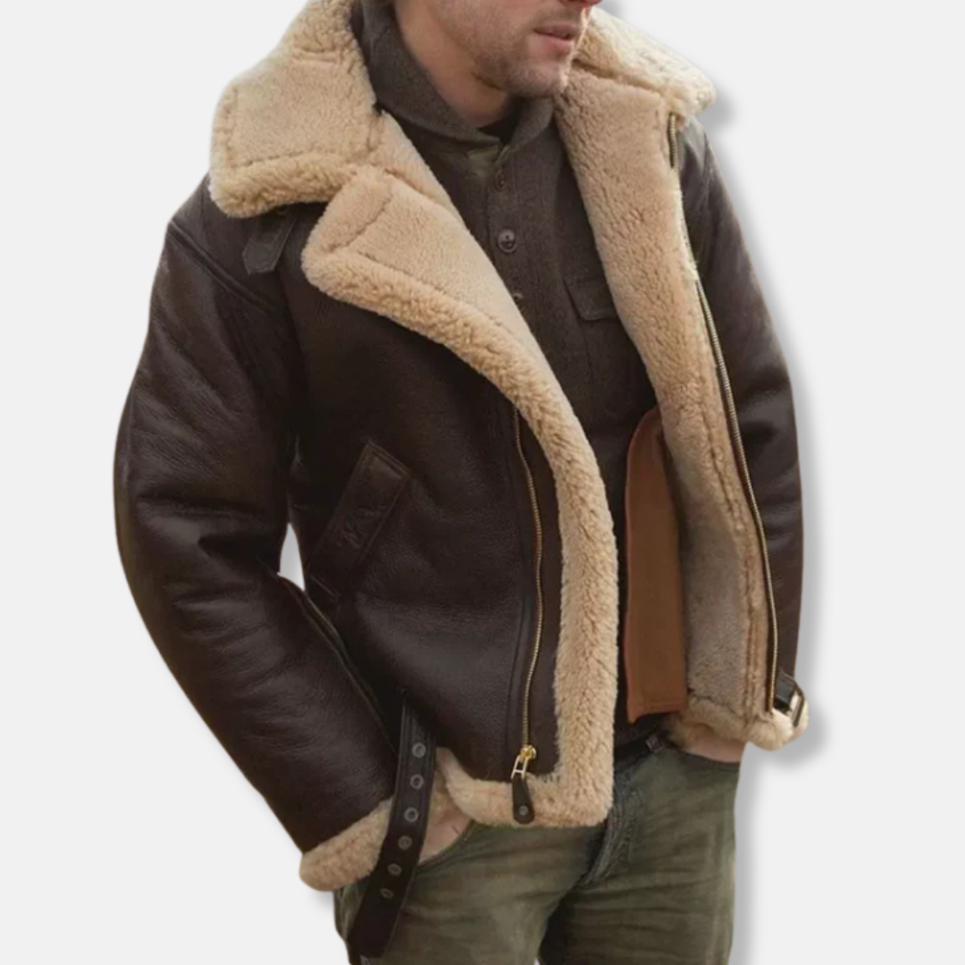 Shearling Lined Leather Aviator Jacket