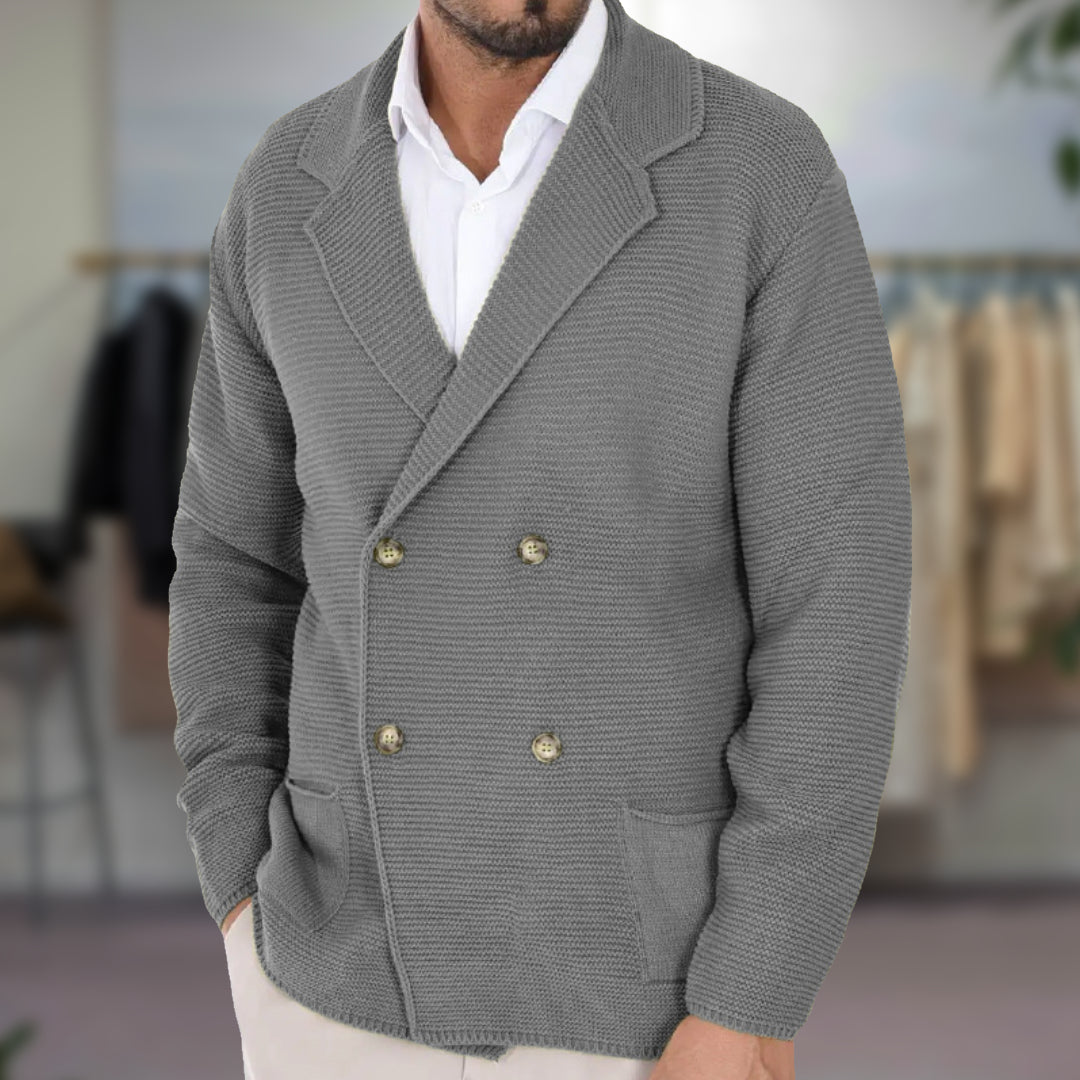 Herre Cardigan – Strukturstrik – Regular Fit – Dobbelt Rad – Blazerrevers