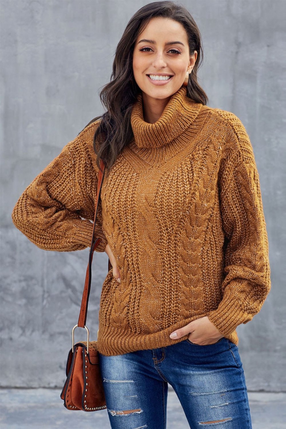 Chunky Cable Knit Turtleneck Pullover Sweatshirt
