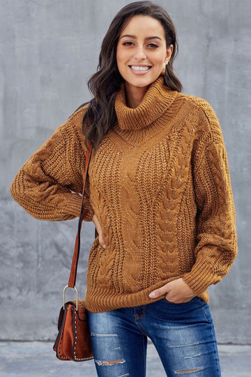 Chunky Cable Knit Turtleneck Pullover Sweatshirt
