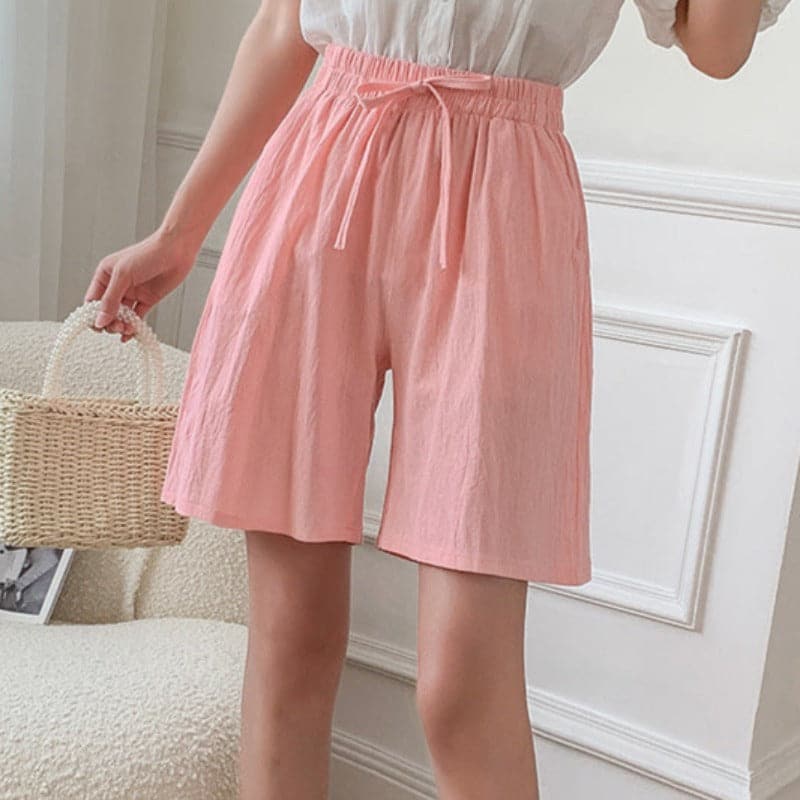 Cotton Blend Elastic Waist Knee-Length Shorts