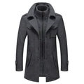 Men's Trench Coat - Wool Blend - Double Breasted - High Collar - Zipper & Button Closure