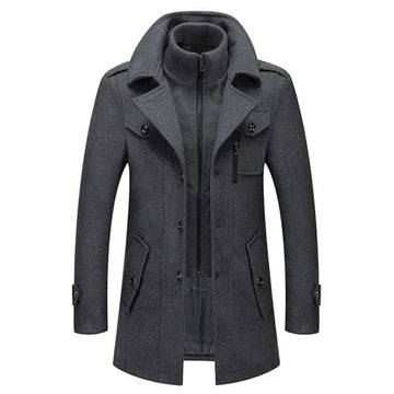 Double Breasted Wool Blend High Collar Trench Coat