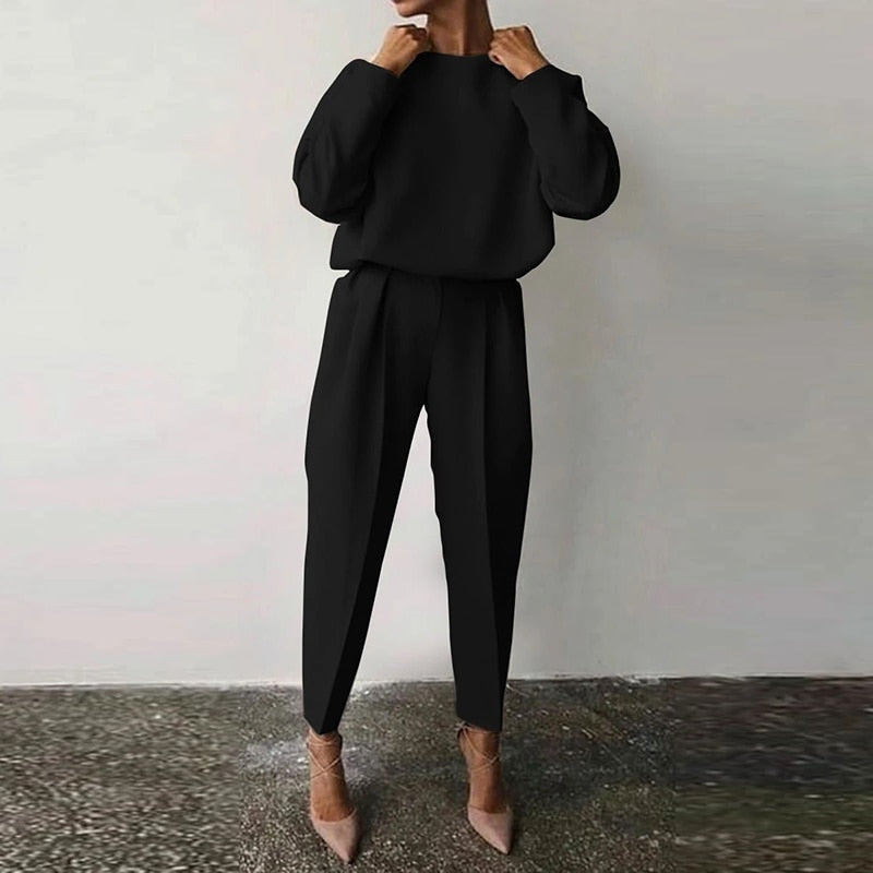 Two-Piece Relaxed Balloon Sleeve Tapered Suit Set