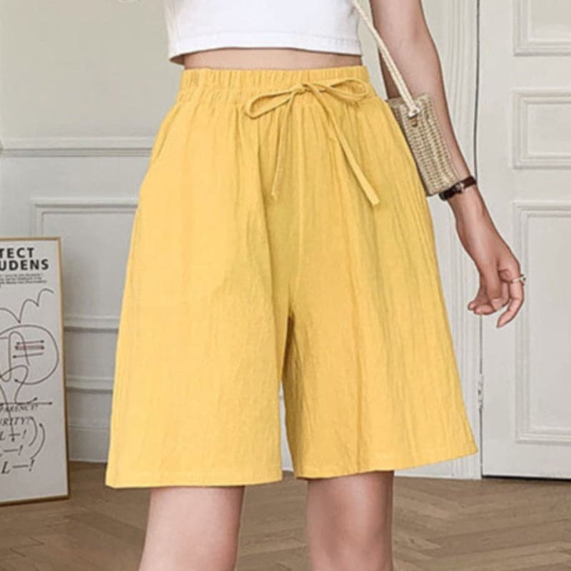 Cotton Blend Elastic Waist Knee-Length Shorts