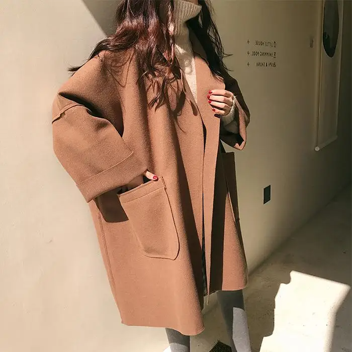Wool Blend Oversized Open Front Coat