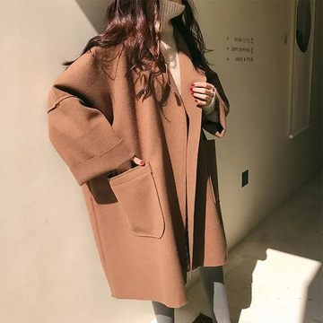 Wool Blend Oversized Open Front Coat