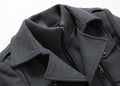 Men's Trench Coat - Wool Blend - Double Breasted - High Collar - Zipper & Button Closure