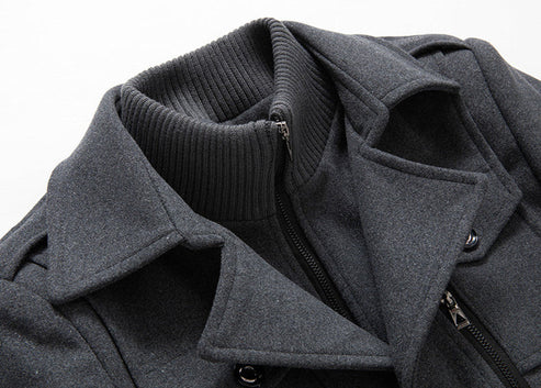Men's Trench Coat - Wool Blend - Double Breasted - High Collar - Zipper & Button Closure
