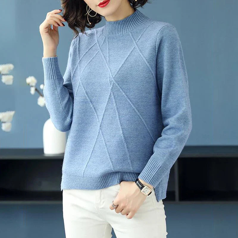 Ribbed Half-Turtleneck Relaxed Pullover Sweatshirt