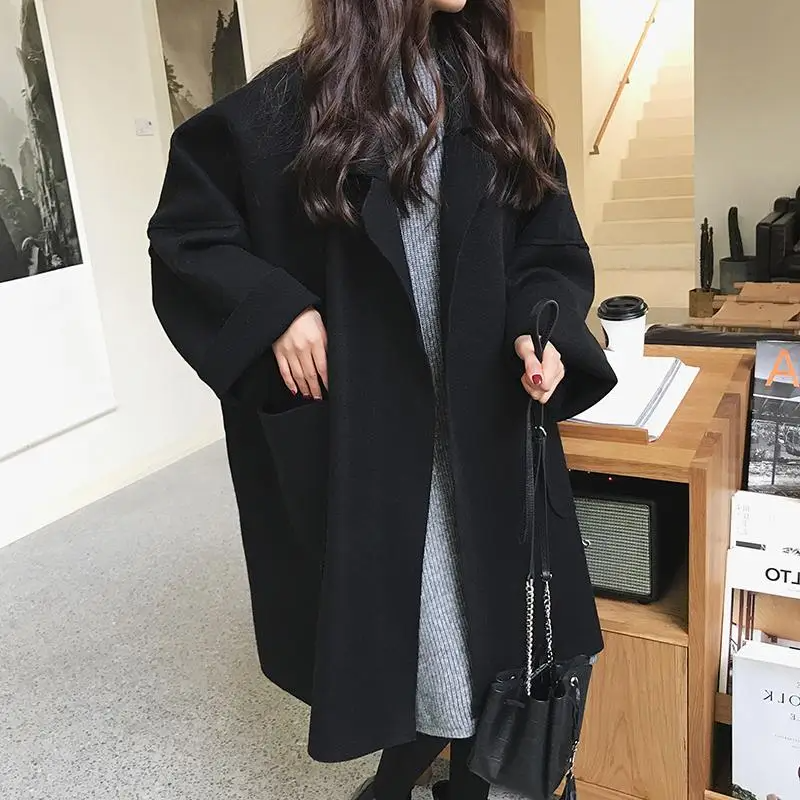 Wool Blend Oversized Open Front Coat