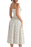 Women's Midi Dress - Floral Print - Sweetheart Neckline - A-line Cut