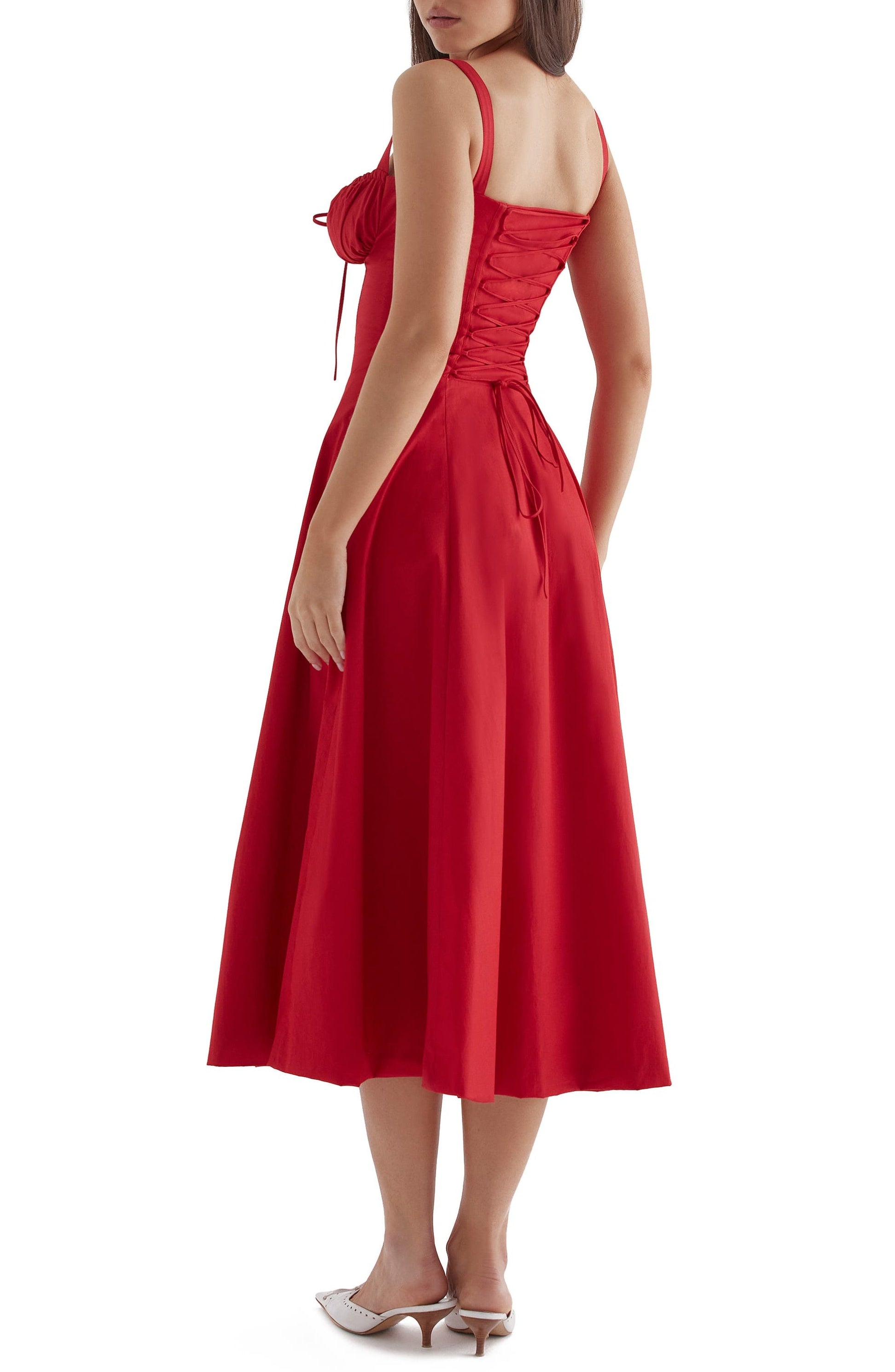 Women's Midi Dress - Floral Print - Sweetheart Neckline - A-line Cut