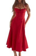 Women's Midi Dress - Floral Print - Sweetheart Neckline - A-line Cut