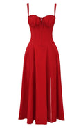Women's Midi Dress - Floral Print - Sweetheart Neckline - A-line Cut