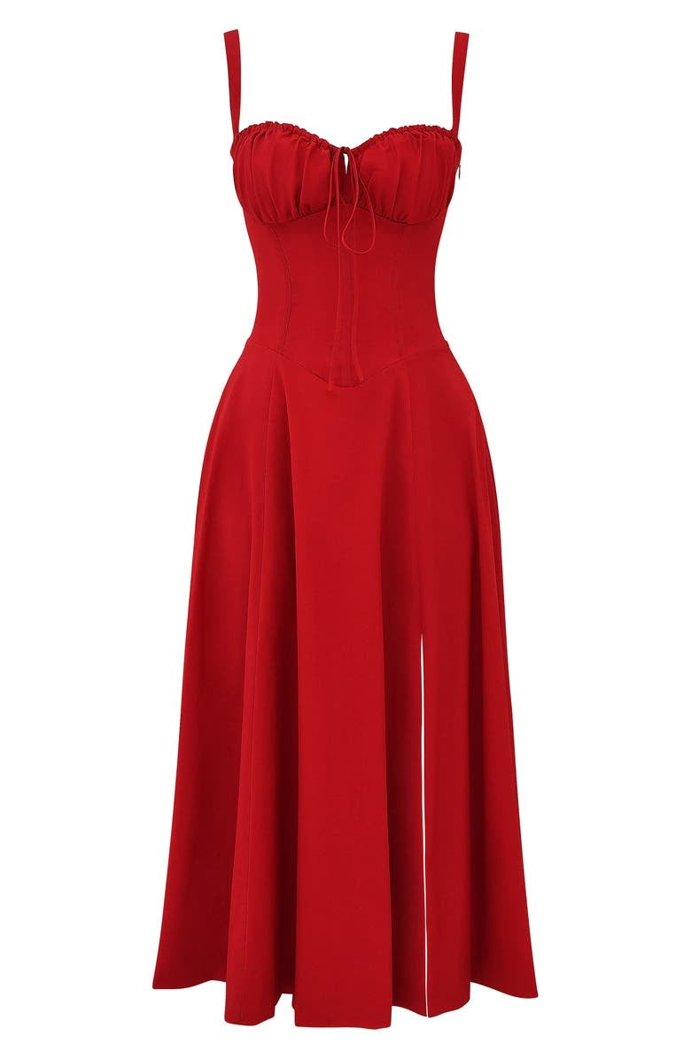 Women's Midi Dress - Floral Print - Sweetheart Neckline - A-line Cut