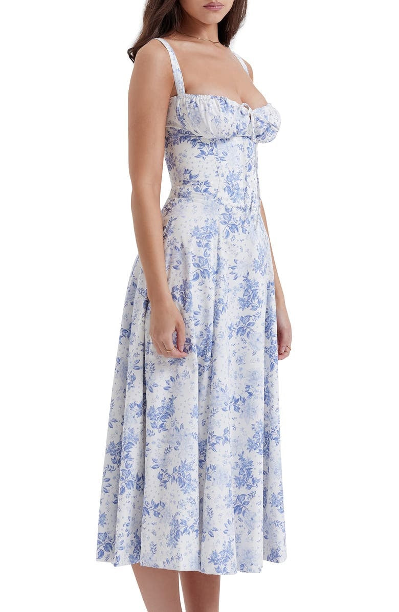 Floral Print Sweetheart Neckline Midi Dress