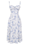 Women's Midi Dress - Floral Print - Sweetheart Neckline - A-line Cut