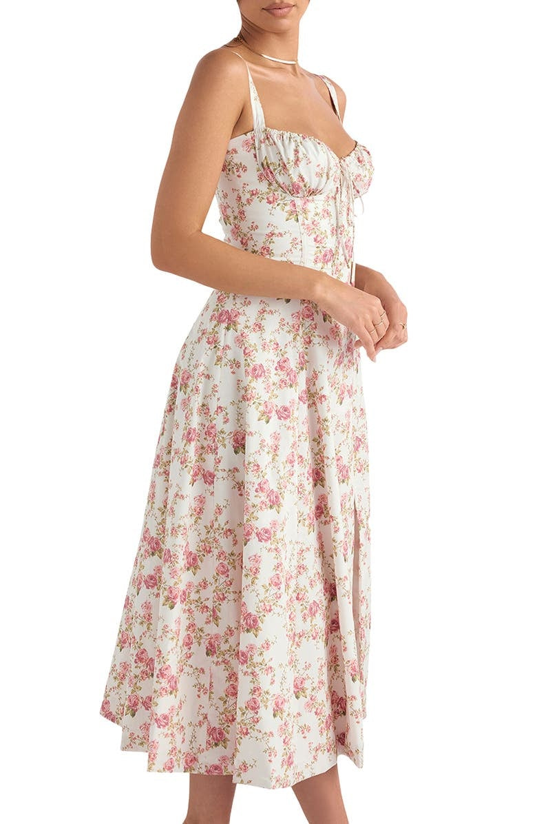 Women's Midi Dress - Floral Print - Sweetheart Neckline - A-line Cut