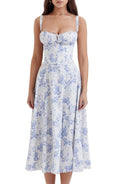 Women's Midi Dress - Floral Print - Sweetheart Neckline - A-line Cut
