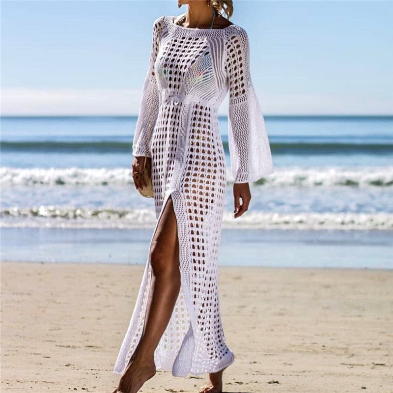 Soft Knit Flowy Semi-Sheer Cover-Up Dress