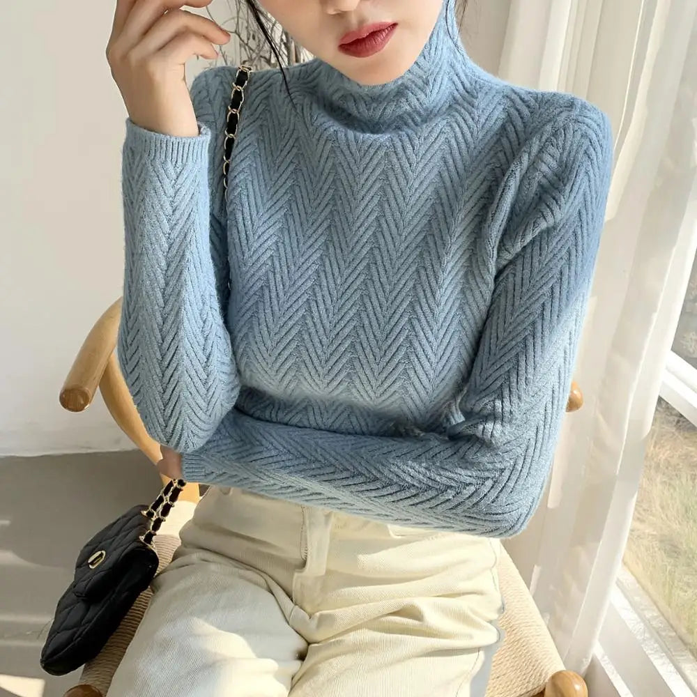 Chevron Knit Turtleneck Pullover Sweater