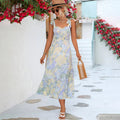 Women's Midi Dress - Floral - Sweetheart Neckline - Tie Straps - Light and Breathable