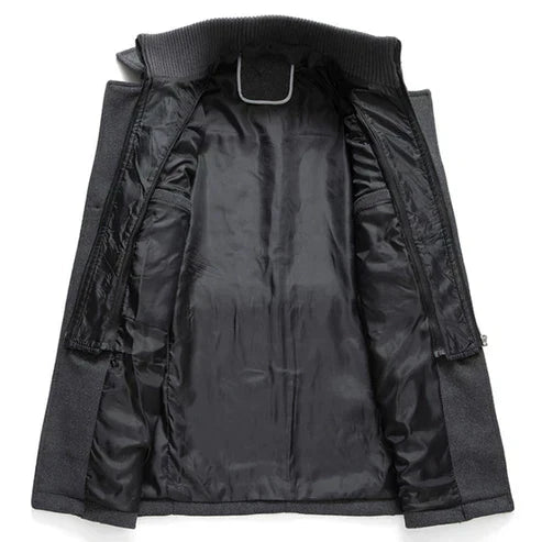 Men's Trench Coat - Wool Blend - Double Breasted - High Collar - Zipper & Button Closure