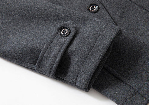 Men's Trench Coat - Wool Blend - Double Breasted - High Collar - Zipper & Button Closure