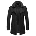 Men's Trench Coat - Wool Blend - Double Breasted - High Collar - Zipper & Button Closure