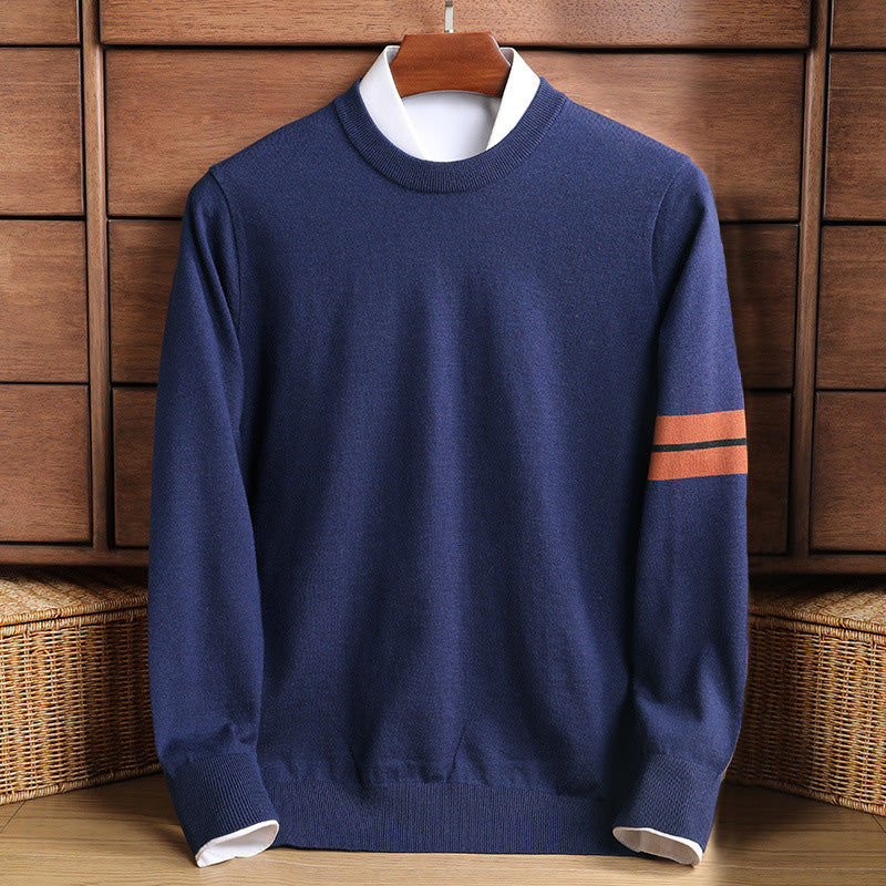 Mock Neck Stripe Wool Blend Pullover Sweater