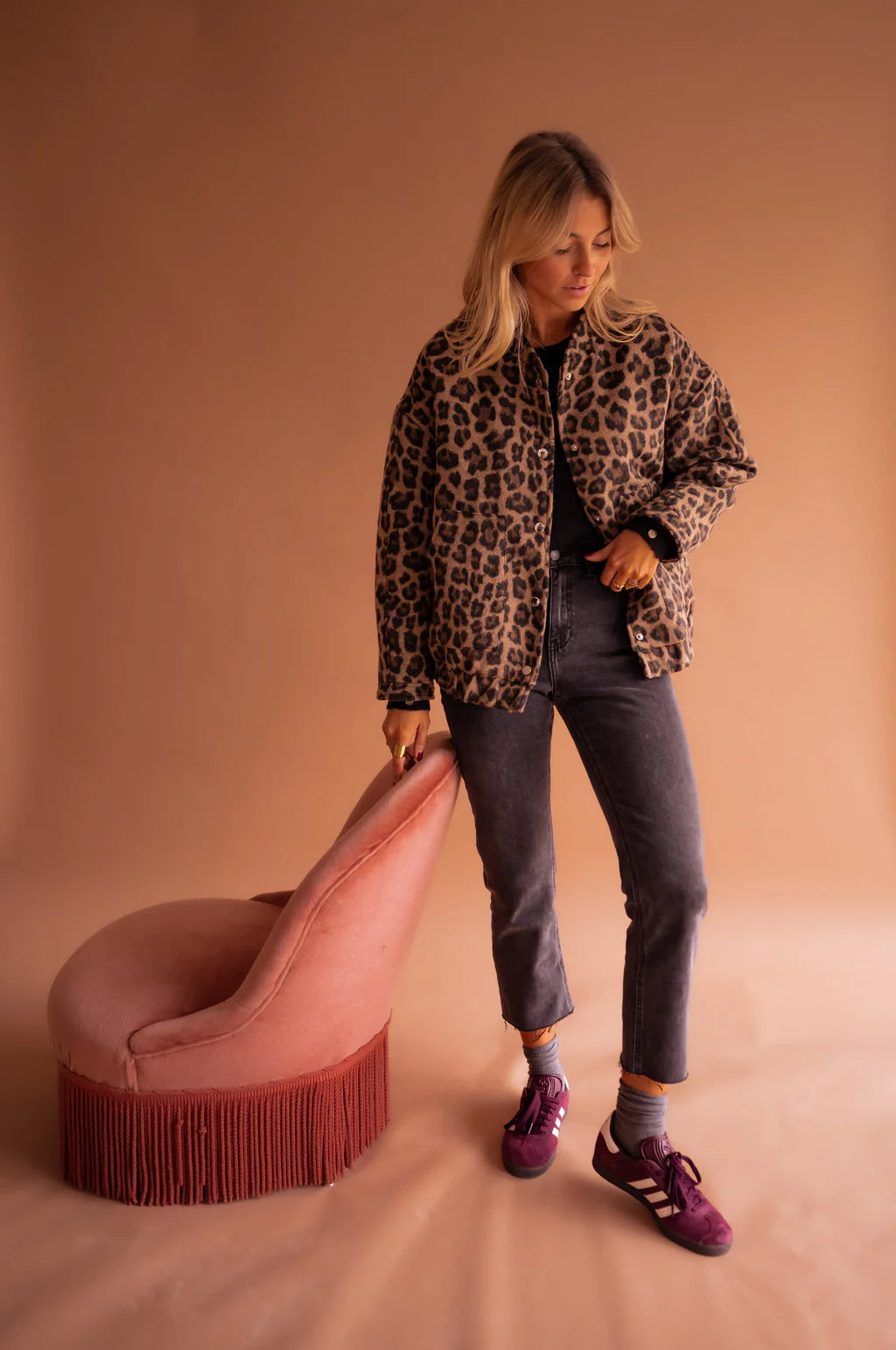 Leopard Print Faux Fur Bomber Jacket