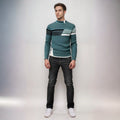 Men's Knit Sweater - Geometric Pattern - Ribbed Texture - Long-Sleeved Crewneck