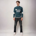 Men's Knit Sweater - Geometric Pattern - Ribbed Texture - Long-Sleeved Crewneck