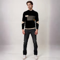 Men's Knit Sweater - Geometric Pattern - Ribbed Texture - Long-Sleeved Crewneck